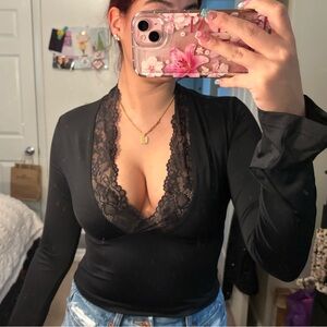 Fashion Nova Black Lace Detail Blouse